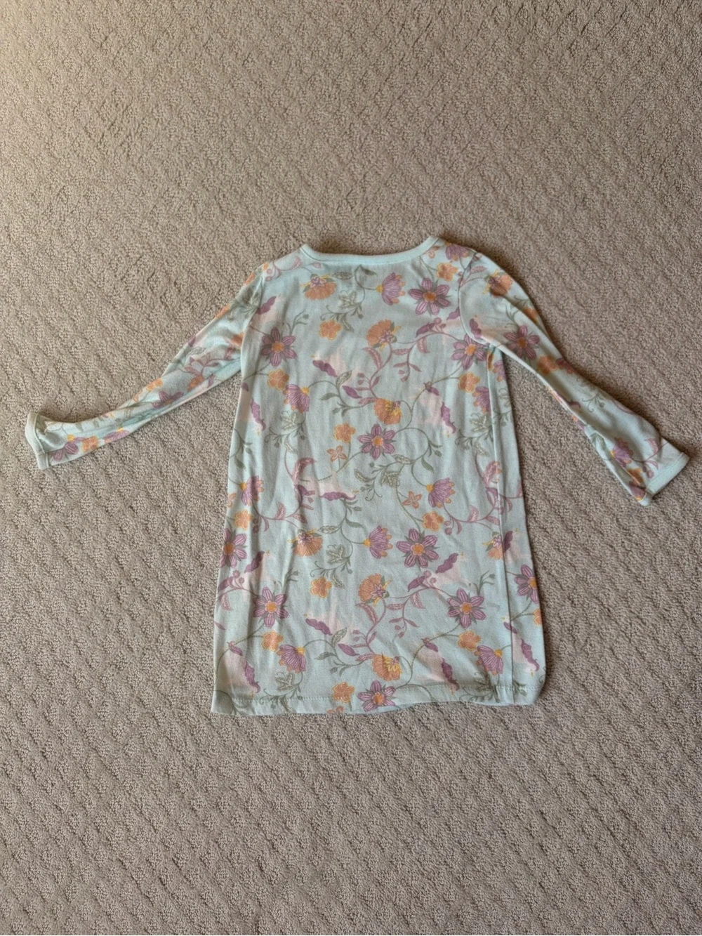 Carter's Light Mint Floral Long-Sleeve Nightgown with Pink and Orange Flowers